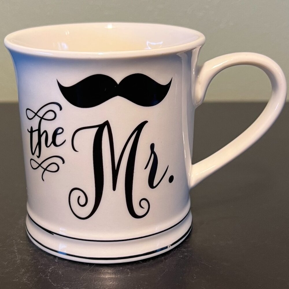 HOME ESSENTIALS The Mr Ceramic White Coffee Mug Retro Black Mustache 12oz Cup